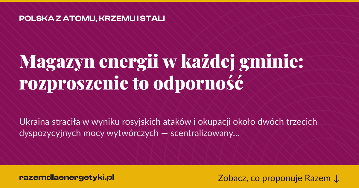 Karta social do udostępnienia: Magazyn energii w każdej gminie: rozproszenie to odporność