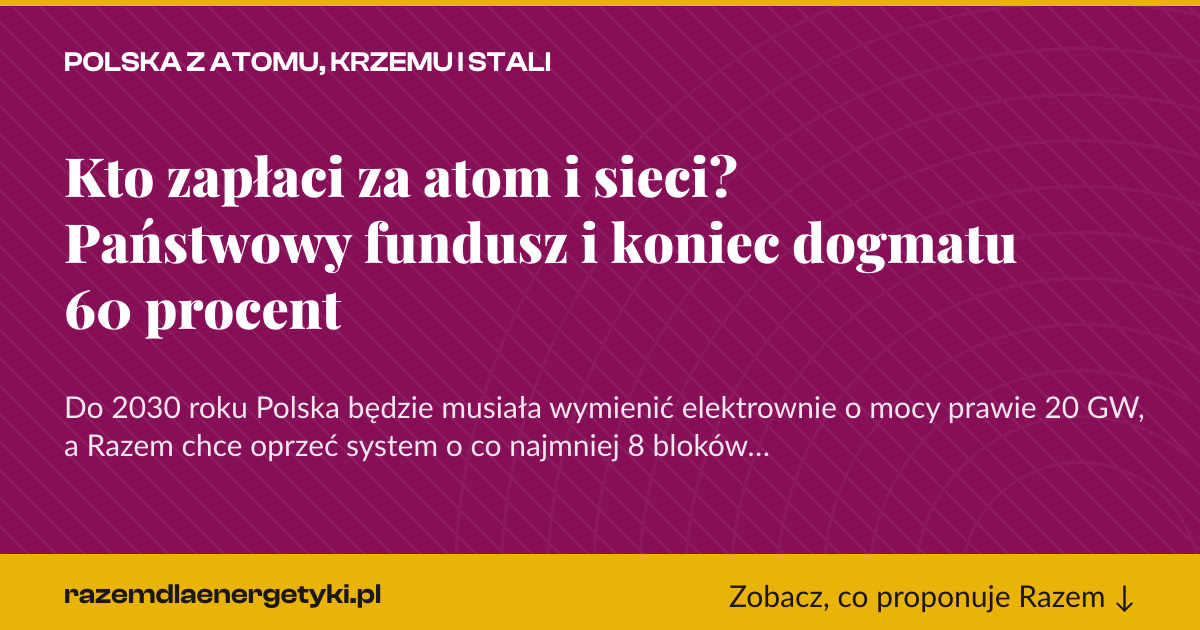 Karta social do udostępnienia: Kto zapłaci za atom i sieci? Państwowy fundusz i koniec dogmatu 60 procent
