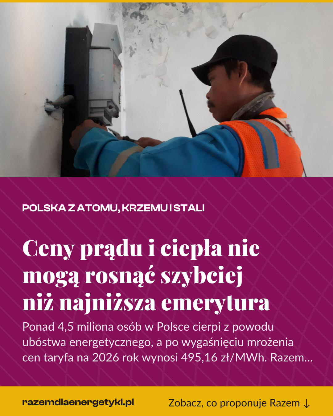 Grafika pionowa do udostępnienia: Ceny prądu i ciepła nie mogą rosnąć szybciej niż najniższa emerytura