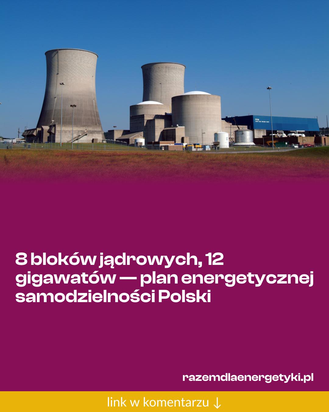 Grafika do udostępnienia: 8 bloków jądrowych, 12 gigawatów — plan energetycznej samodzielności Polski